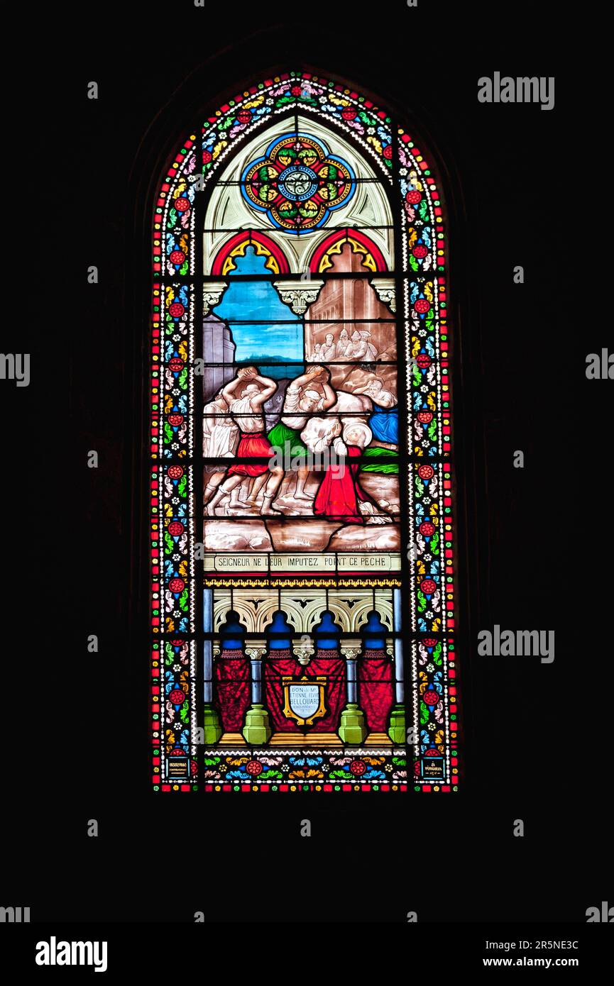 Stained glass window, St Catherine Church, La Flotte, Department Charentes-Maritime, Poitou Charente, Ile de Re, France Stock Photo