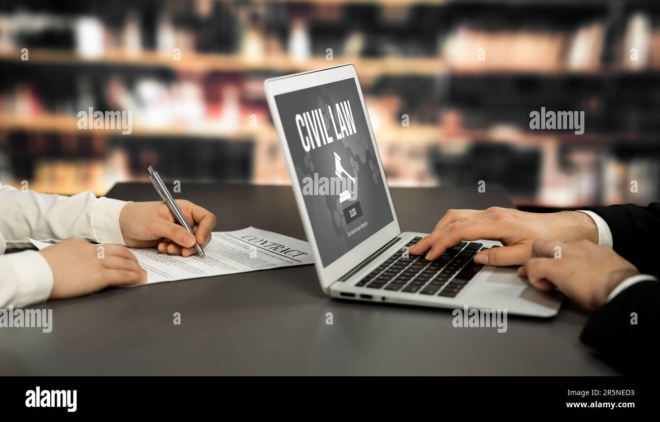 Civil law astute information showing on laptop computer screen for