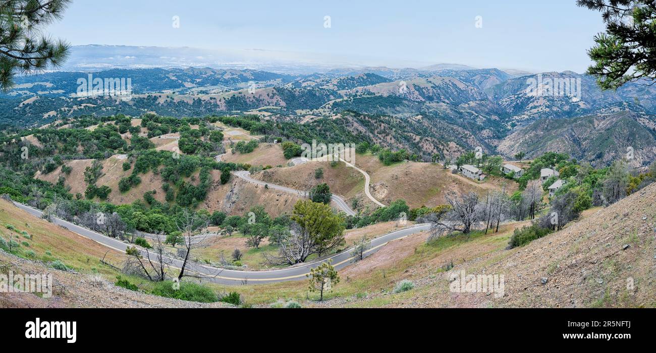 View of the winding roads leading to Lick Observatory, taken from the observatory in Mount Hamilton east of San Jose, Santa Clara County, California, Stock Photo
