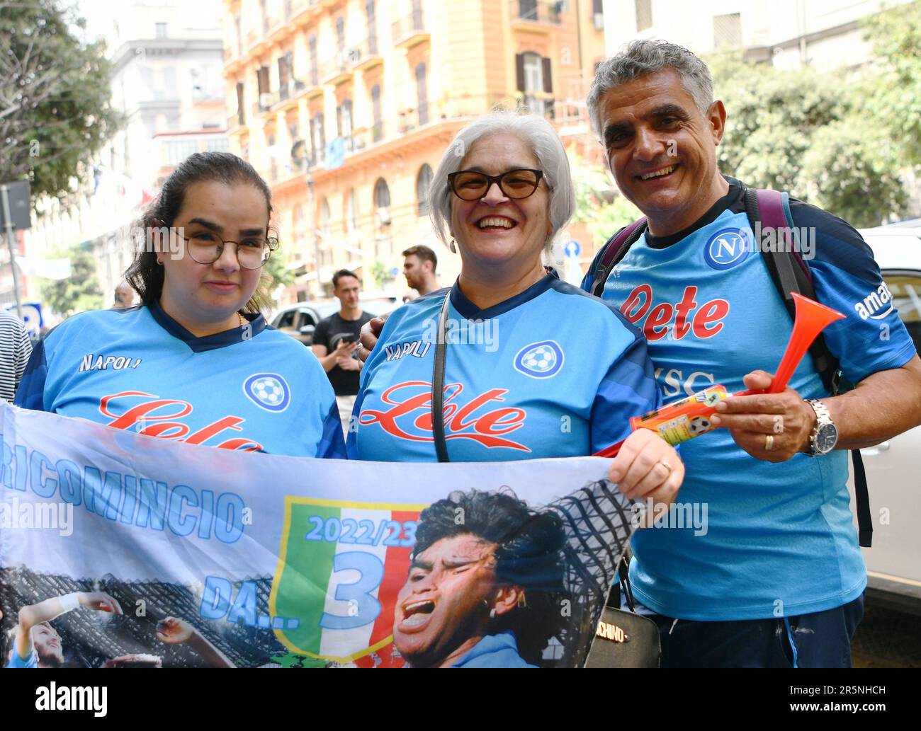Naples, Italy. 4th June, 2023. Fans celebrate in the street in Naples