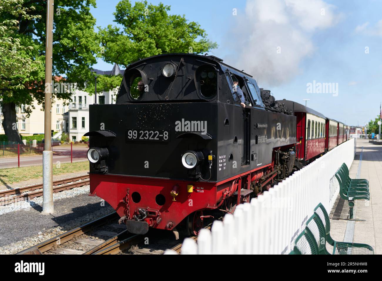 The historic Passenger train Bäderbahn Molli in the station of Bad Doberan at the german Baltic Sea Stock Photo