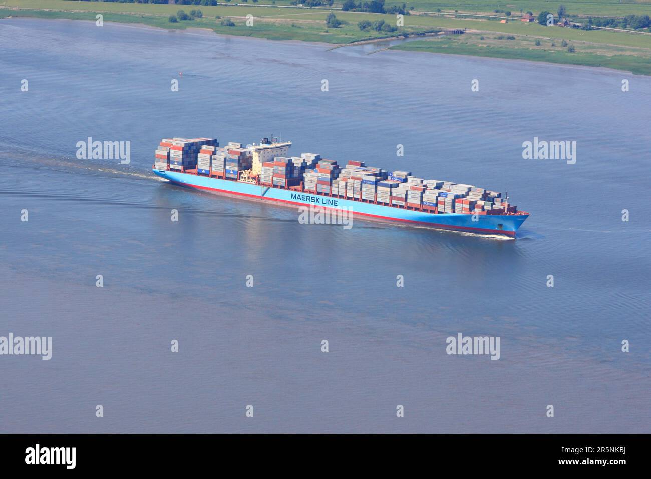 Container ship on the Elbe, Germany Stock Photo