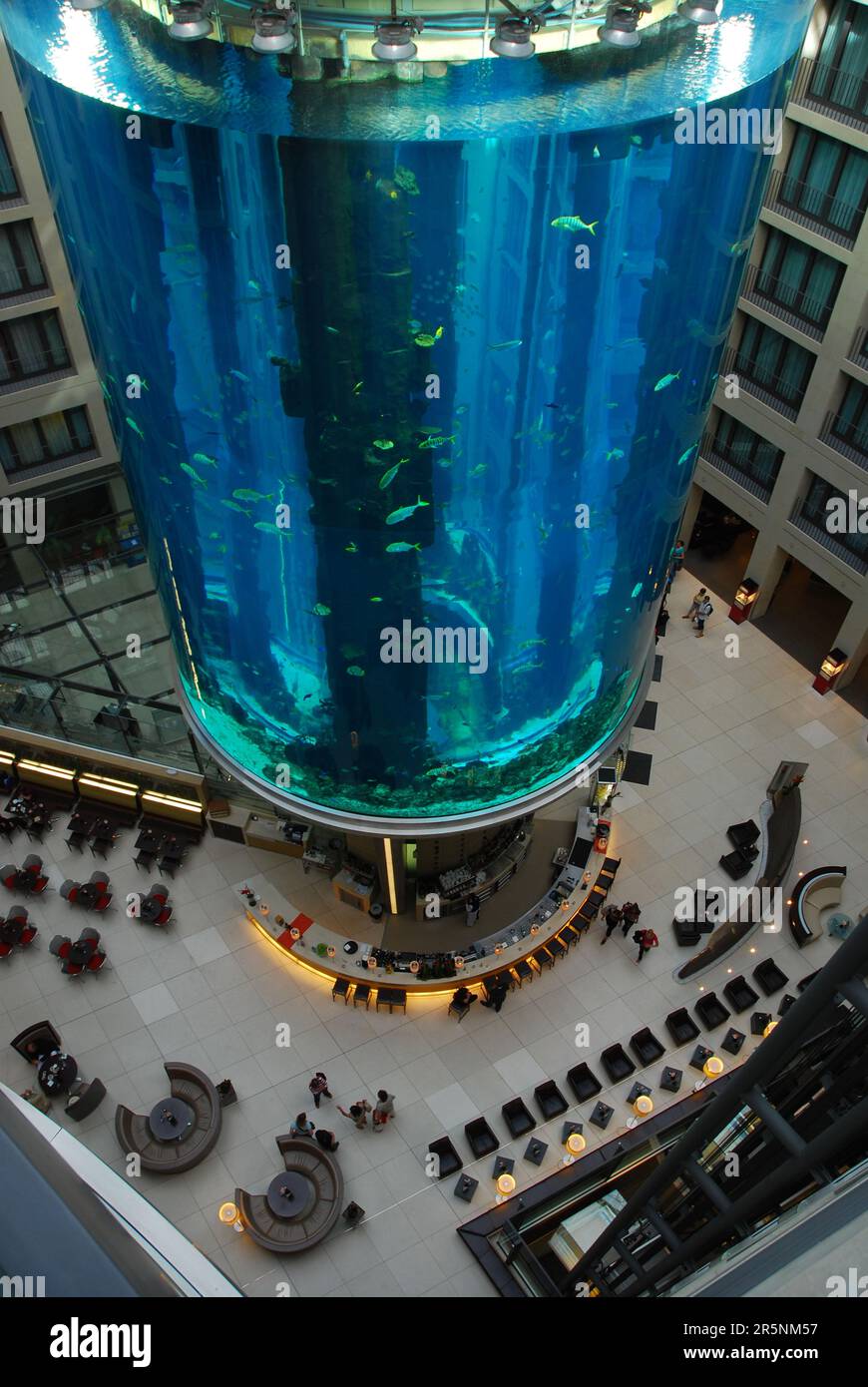 Aquarium in hotel lobby, Hotel Radisson, Berlin, Lobby with AquaDom, Atrium, Germany Stock Photo