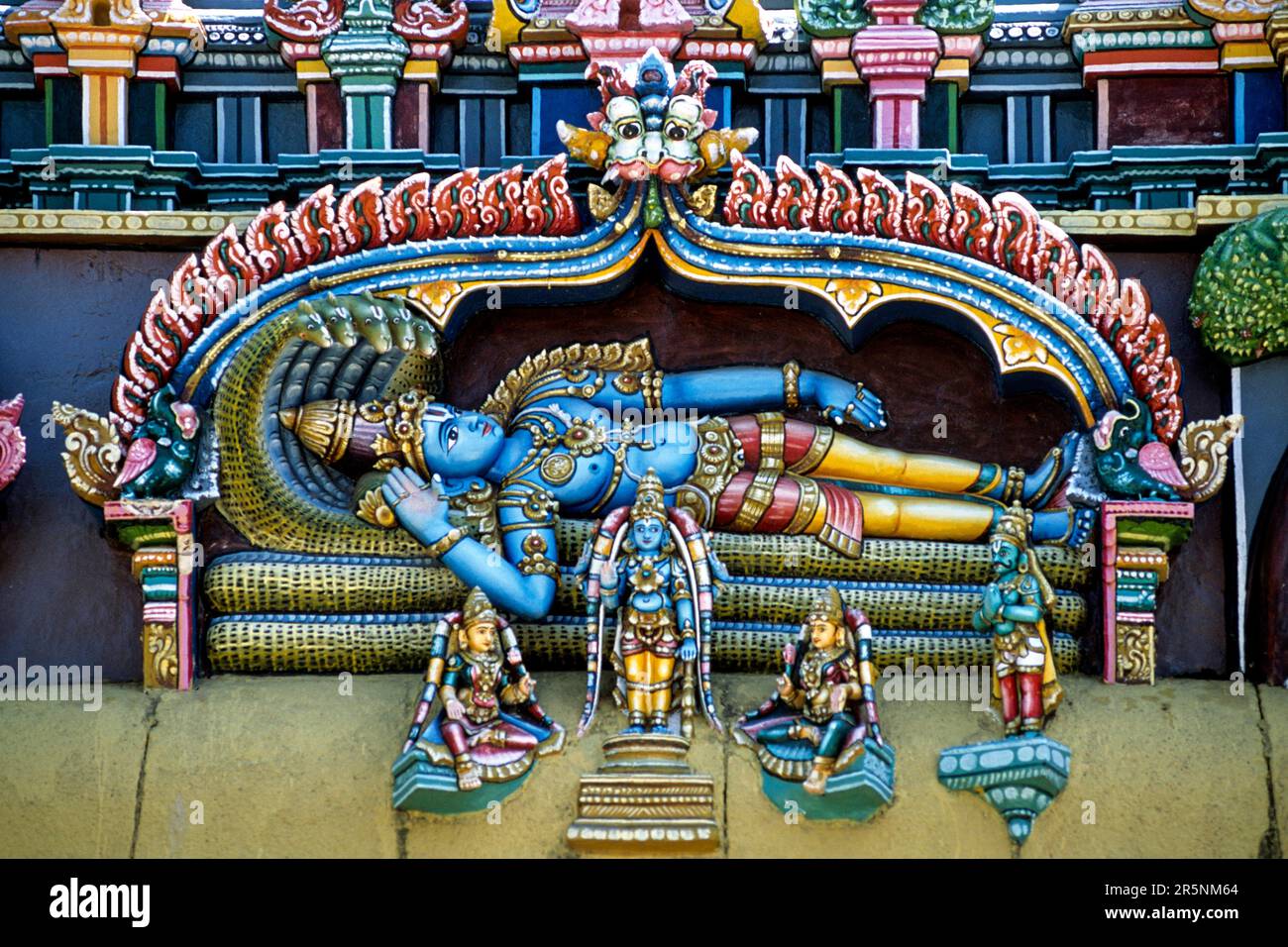 Anantha Sayanam Lord Vishnu lying on His snake couch. stucco works in