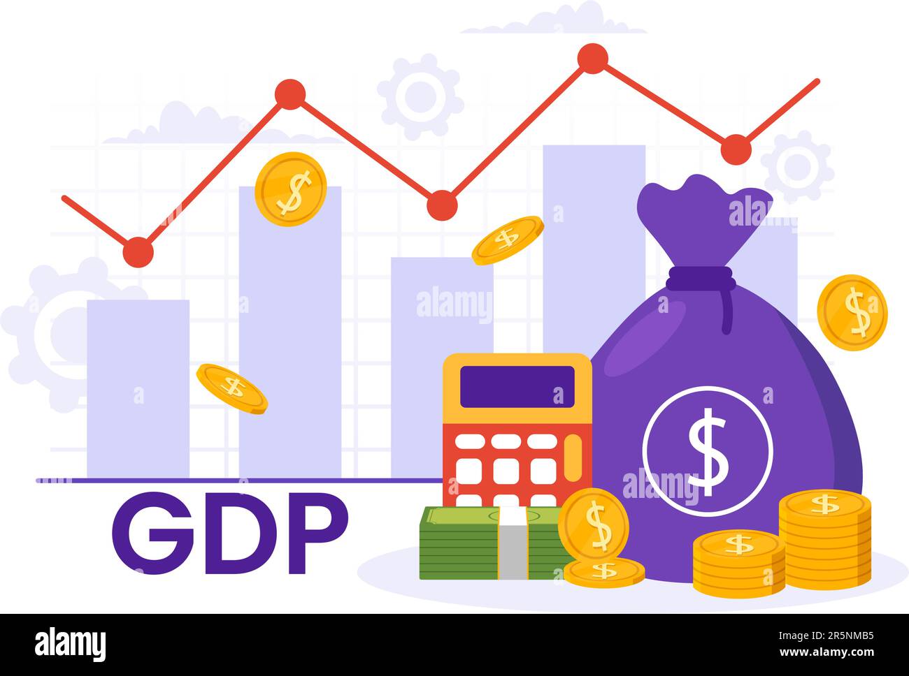 GDP or Gross Domestic Product Vector Illustration with Economic Growth Column and Market Productivity Chart in Flat Cartoon Hand Drawn Templates Stock Vector