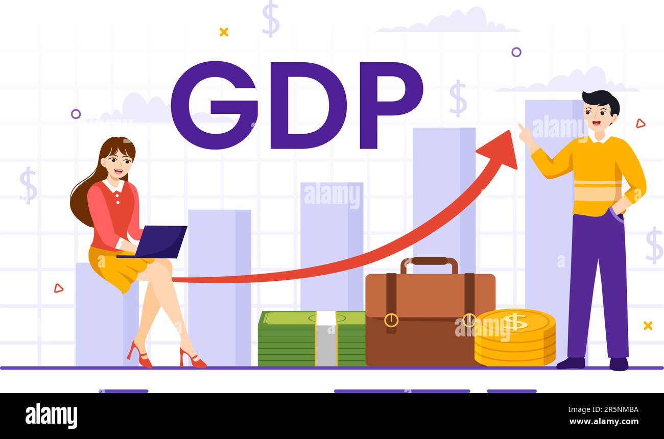 GDP or Gross Domestic Product Vector Illustration with Economic Growth Column and Market Productivity Chart in Flat Cartoon Hand Drawn Templates Stock Vector