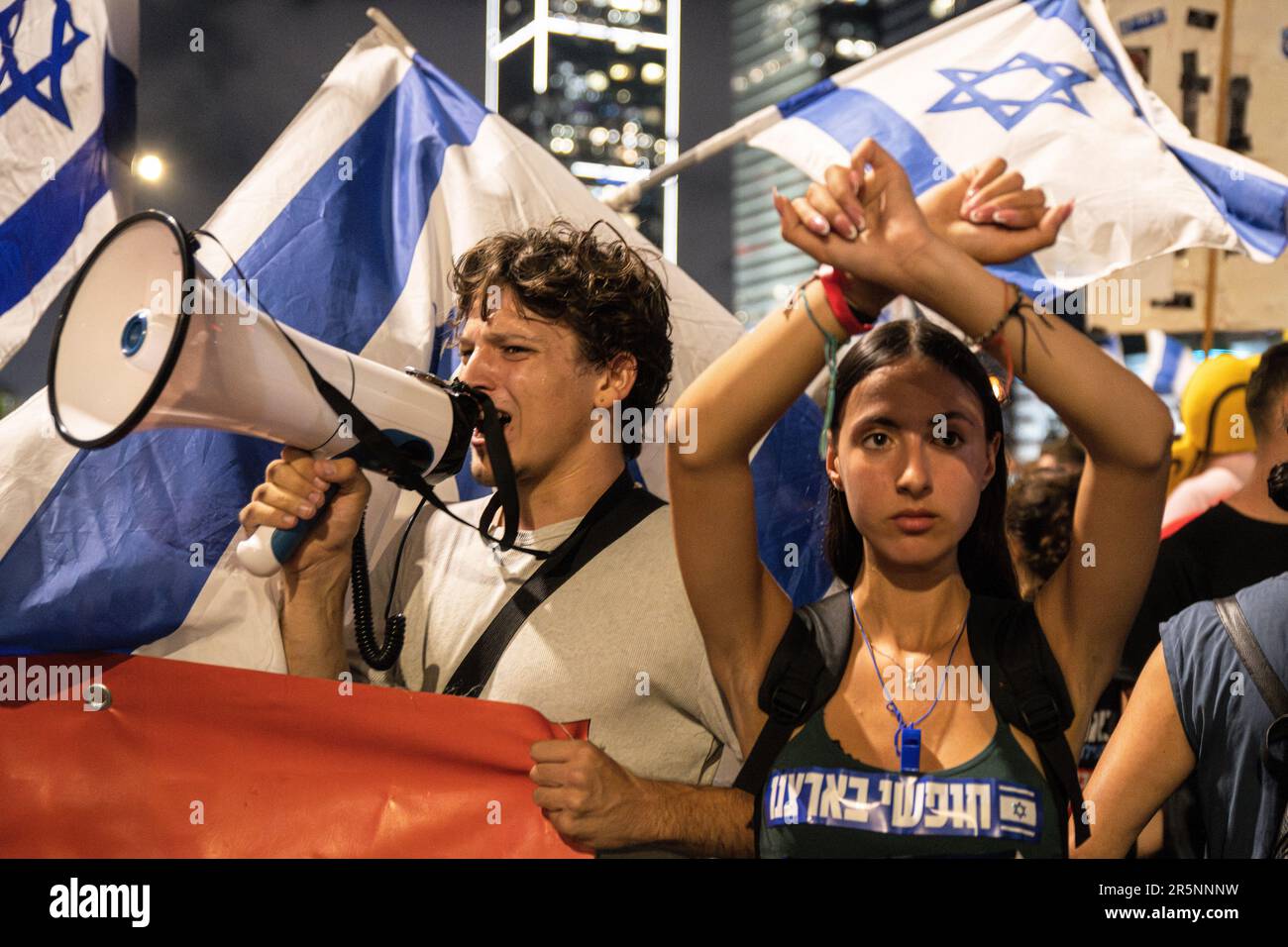 Tel Aviv, Israel. 03rd June, 2023. Israeli youth block the Ayalon highway  during the demonstration. Israeli