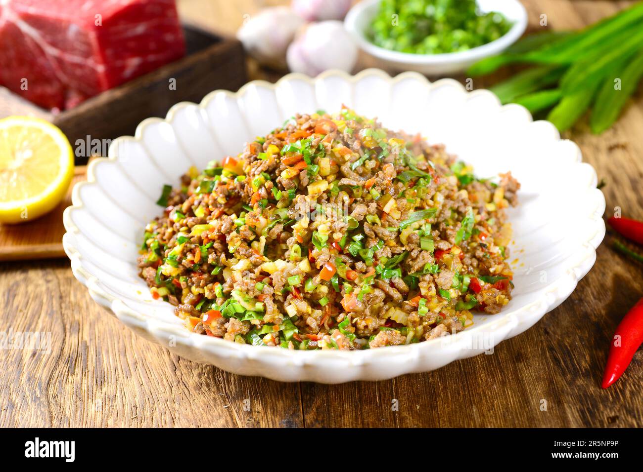 Chinese food, stir fried Minced beef with pepper Stock Photo