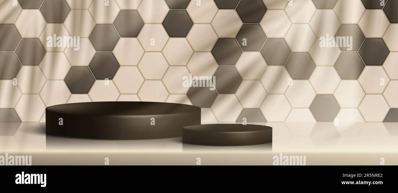 3d kitchen background with display product podium scene. Hexagon tile