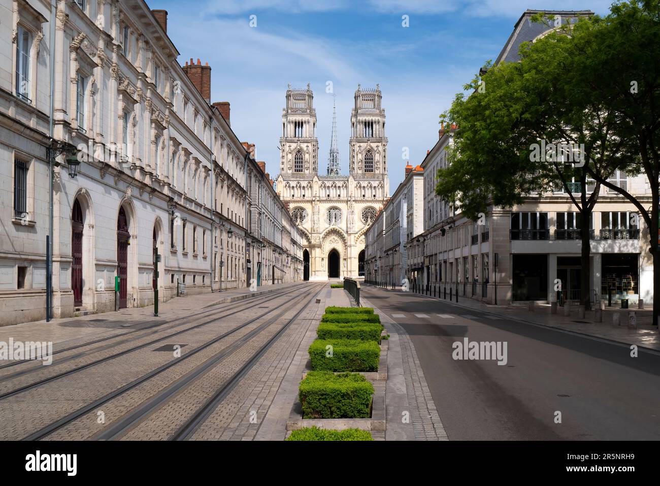 Street and cathedral Sainte-Croix, Orléans, France Stock Photo
