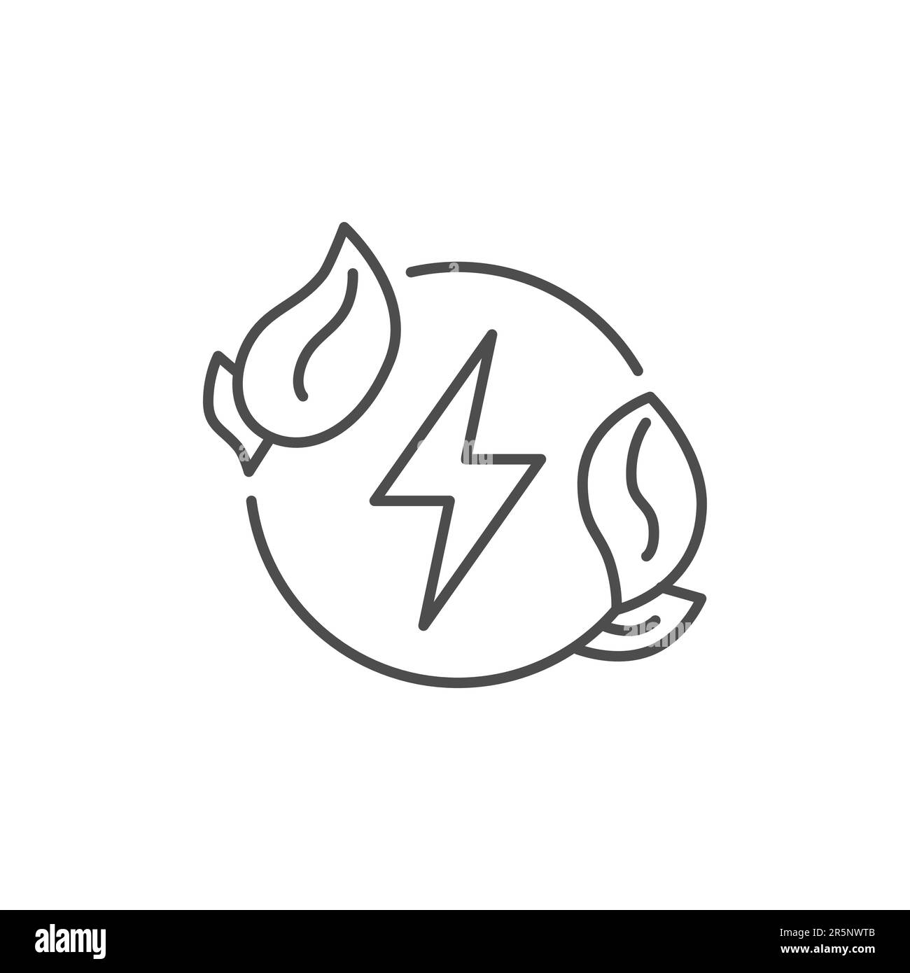 Green energy related vector linear icon. Lightning in a circle of ...