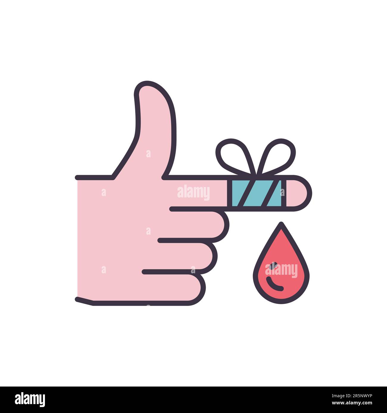 Injured Finger related vector line icon. Hand, drop, bandage. Isolated ...