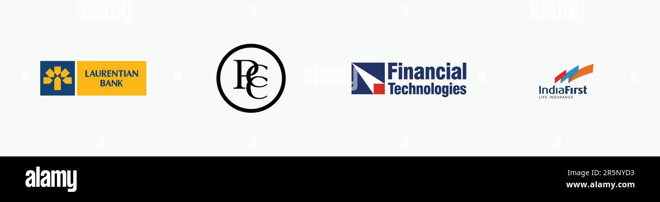 FINANCIAL TECHNOLOGIES GROUP logo, INDIA FIRST logo, LAURENTIAN BANK  logo, POWER CORPORATION OF CANADA Logo, Editorial vector logo on white paper. Stock Vector
