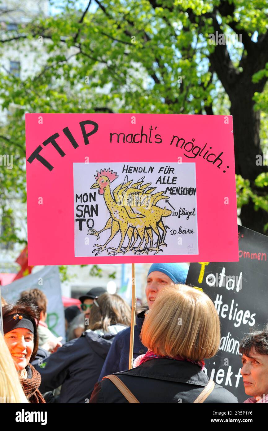 Vienna, Austria. April 18, 2015. Demonstration against TTIP (Transatlantic Trade and Investment Partnership)  in Vienna Stock Photo