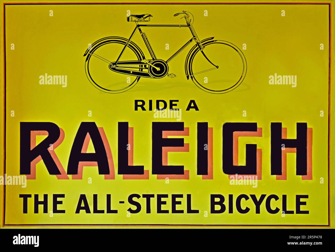 A vintage enamel advert sign for Raleigh all steel bicycles Stock Photo