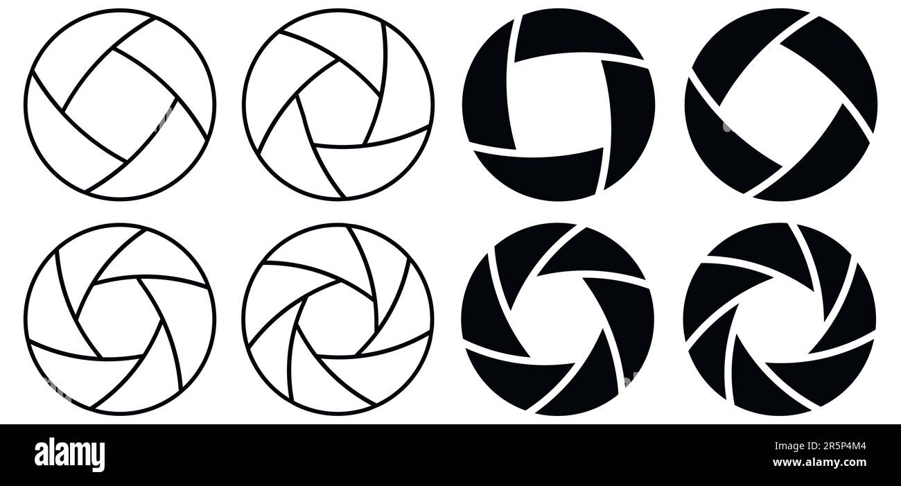 Camera shutter icons set. Camera lens diaphragm collection. Vector ...