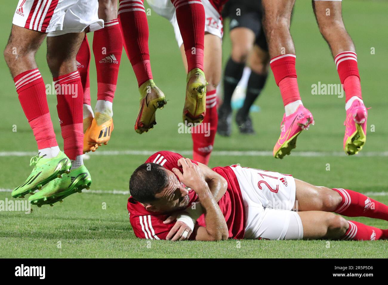Cairo, Egypt. 4th June, 2023. Ali Maaloul of Al Ahly is seen during the Confederation of African Football (CAF) Champions League first-leg final match between Al Ahly of Egypt and Wydad Casablanca of Morocco in Cairo, Egypt, June 4, 2023. Credit: Ahmed Gomaa/Xinhua/Alamy Live News Stock Photo