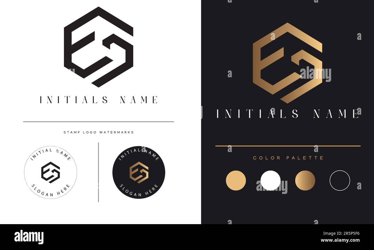 Luxury EJ or JE Initial Monogram Text Letter Logo Design Stock Vector