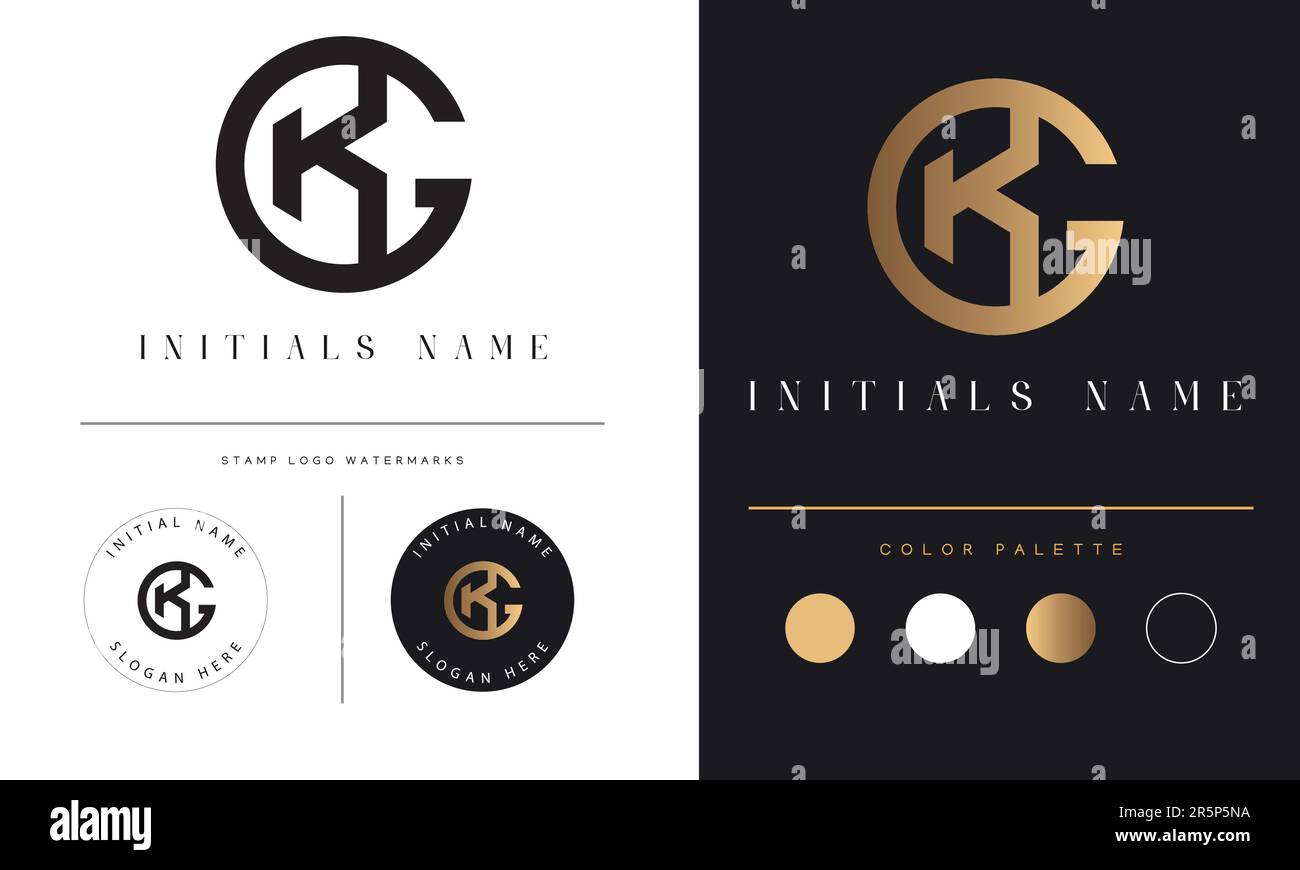 Luxury GK or KG Initial Monogram Text Letter Logo Design Stock Vector
