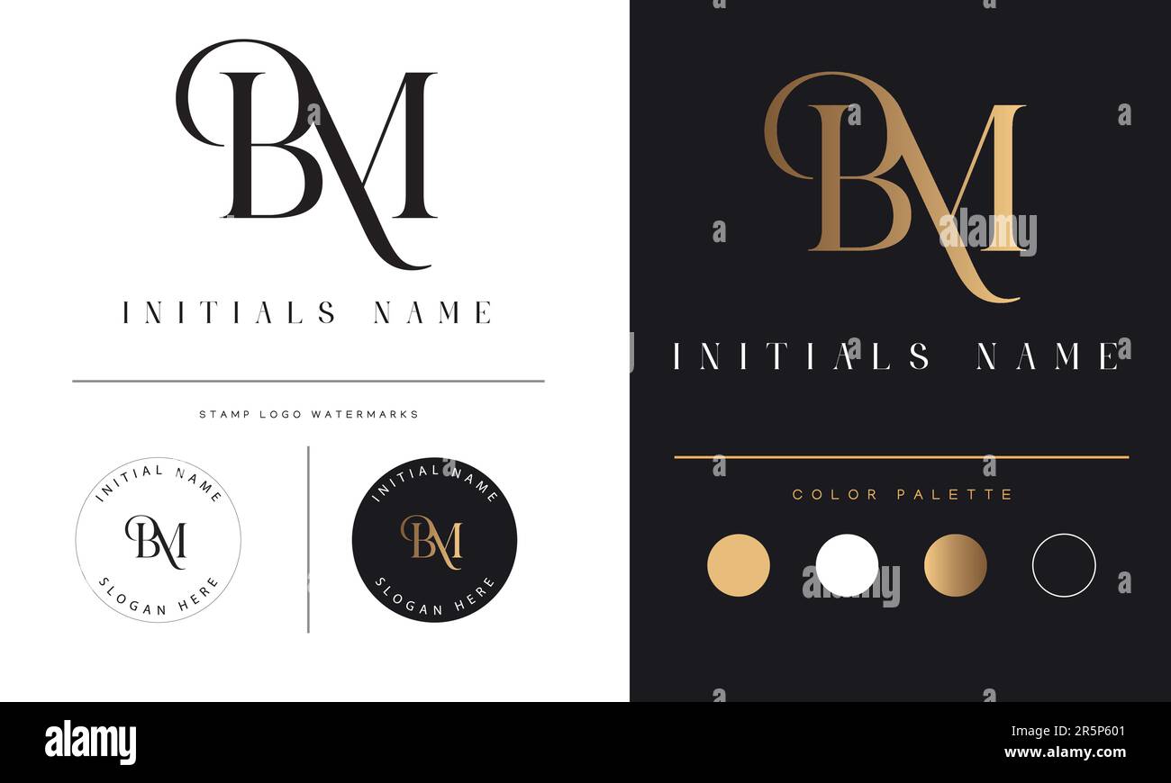 Vetor de Initial letter MF, overlapping elegant monogram logo, luxury  golden color do Stock