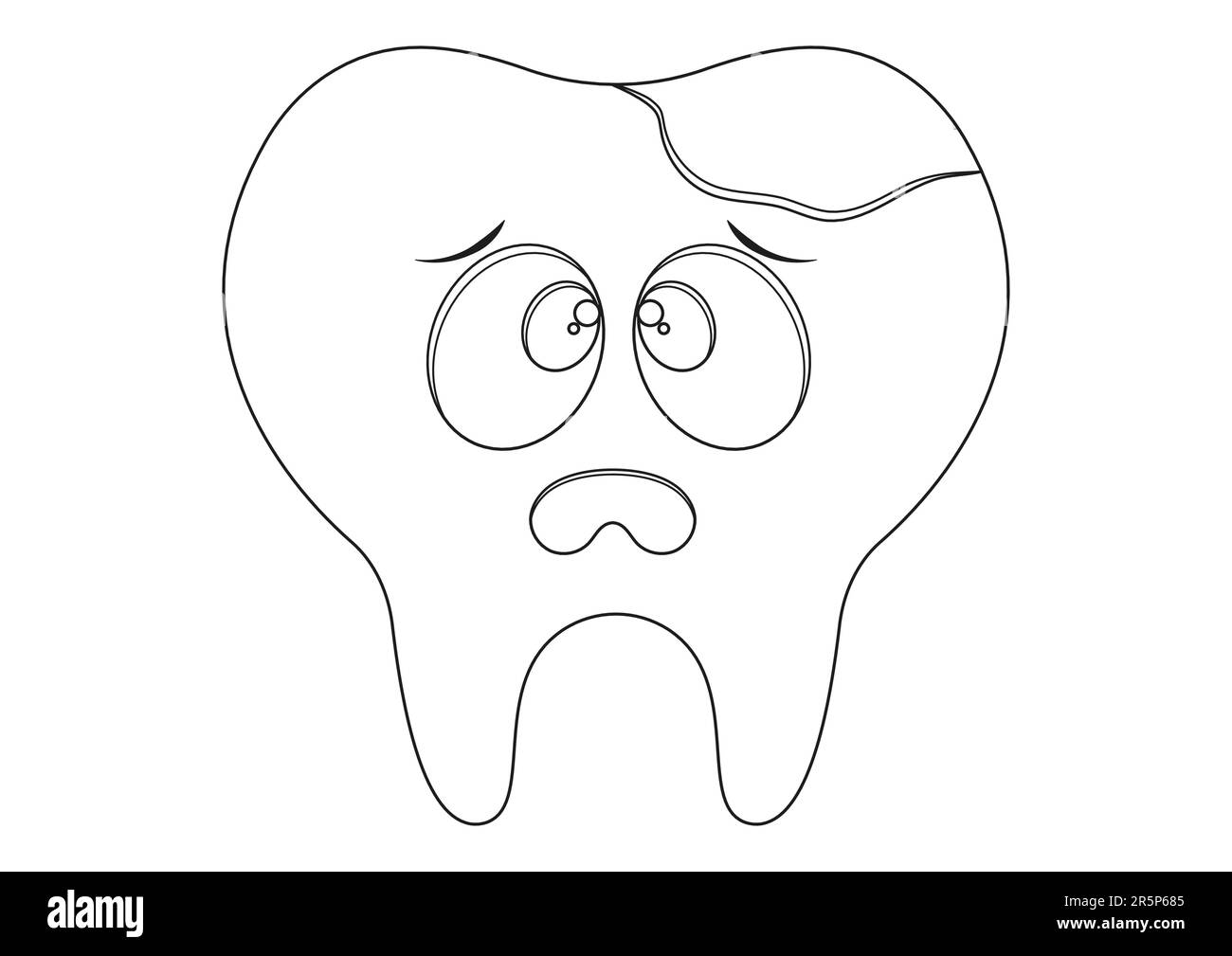 Coloring Page of Decayed Tooth Cartoon Character Stock Vector