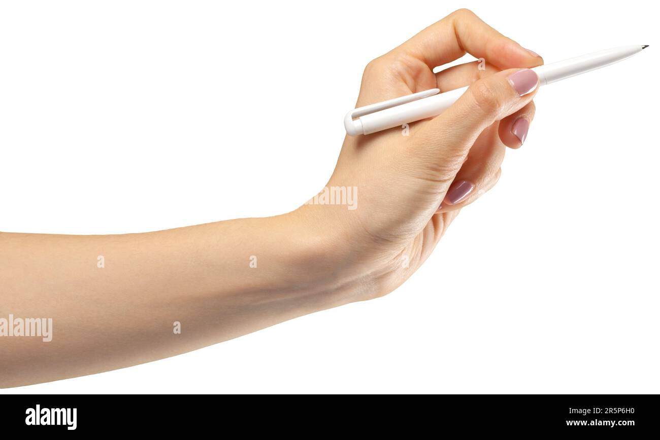 Female hand on a white background with a pen Stock Photo - Alamy