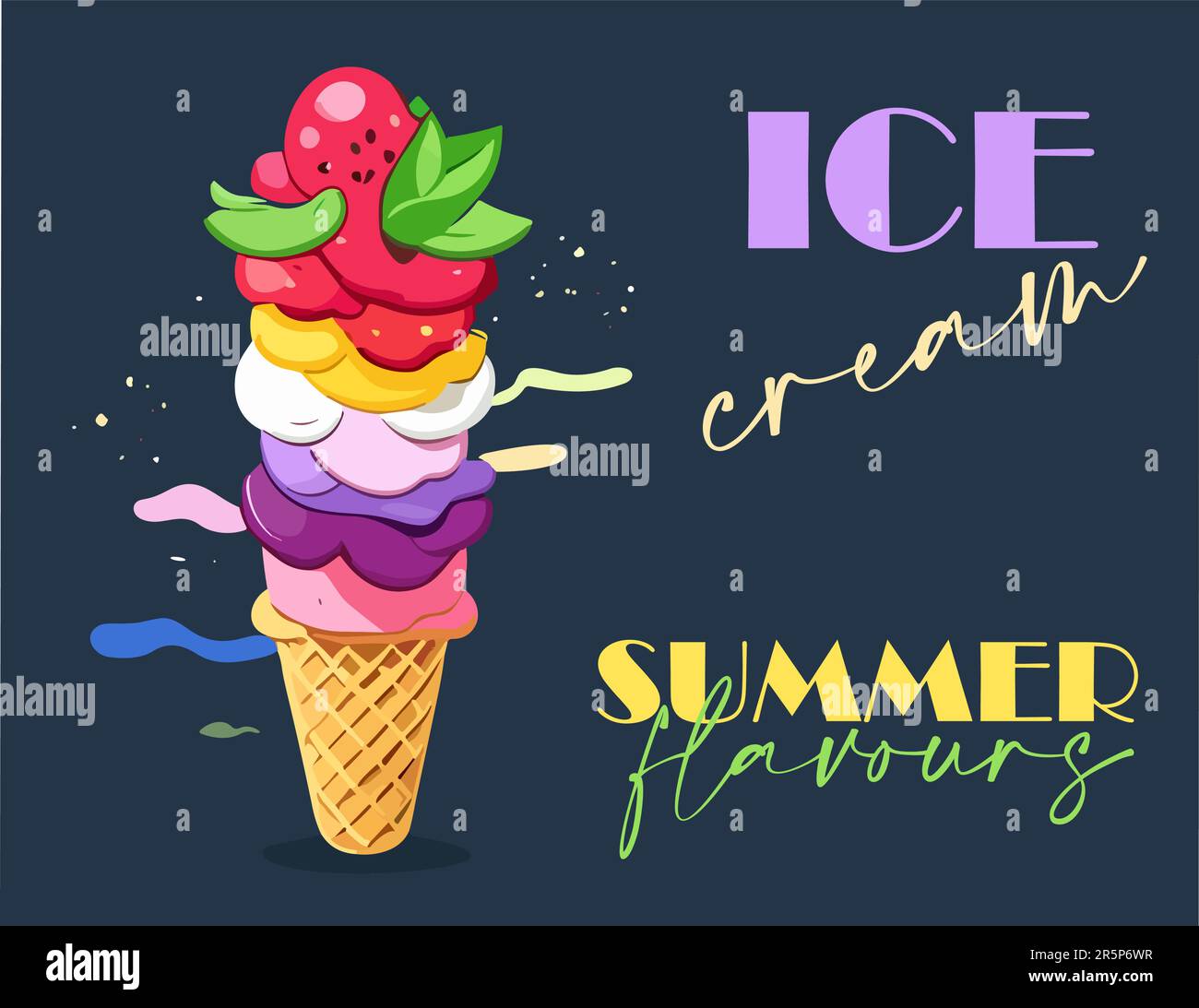 Ice cream balls in the waffle cone abstract vector Stock Vector Image ...