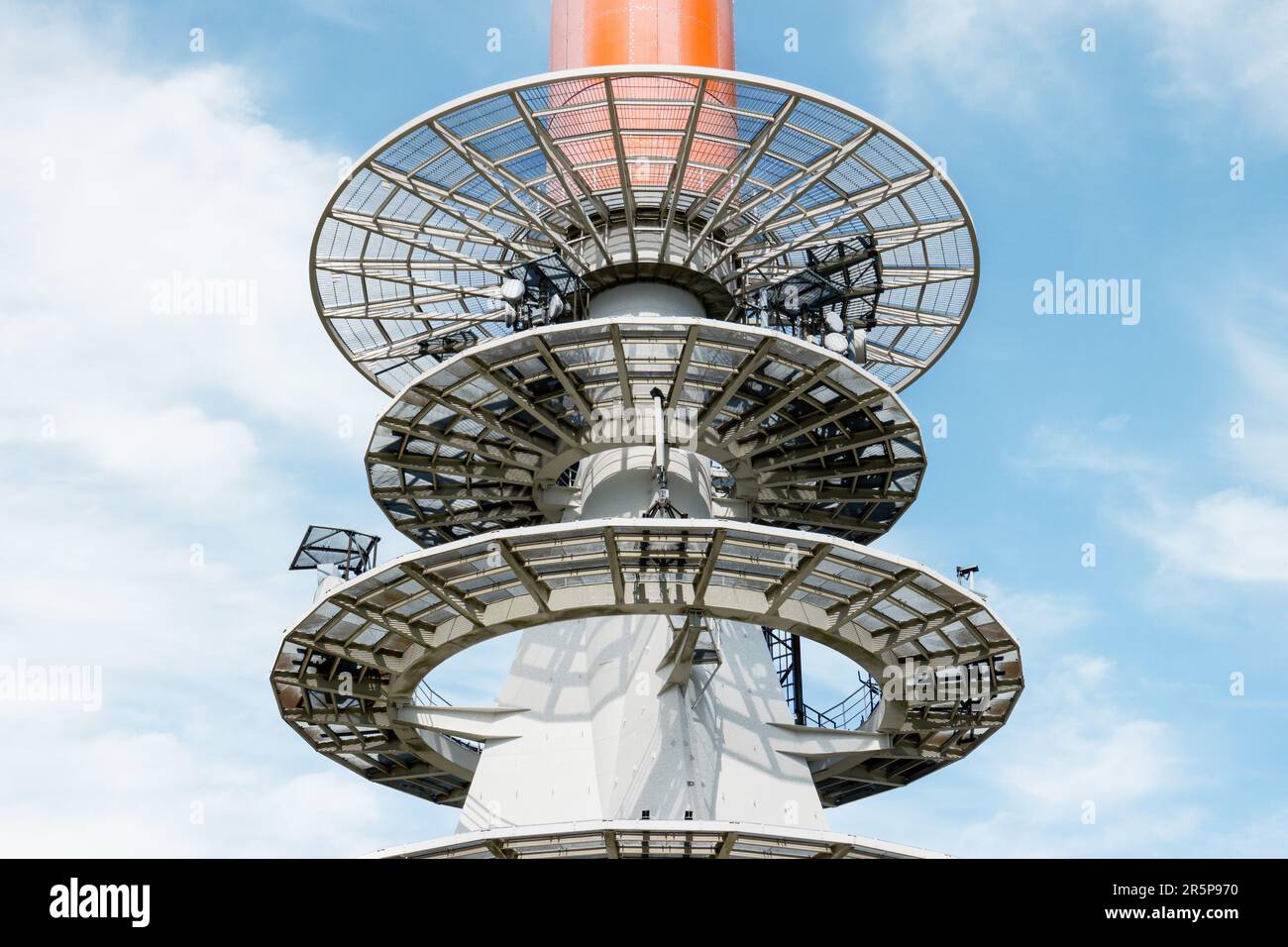 Transmitter antenna on top of Mount Brocken in the Harz National Park, Saxony-Anhalt, Germany. Highest peak of the Harz mountains. Stock Photo