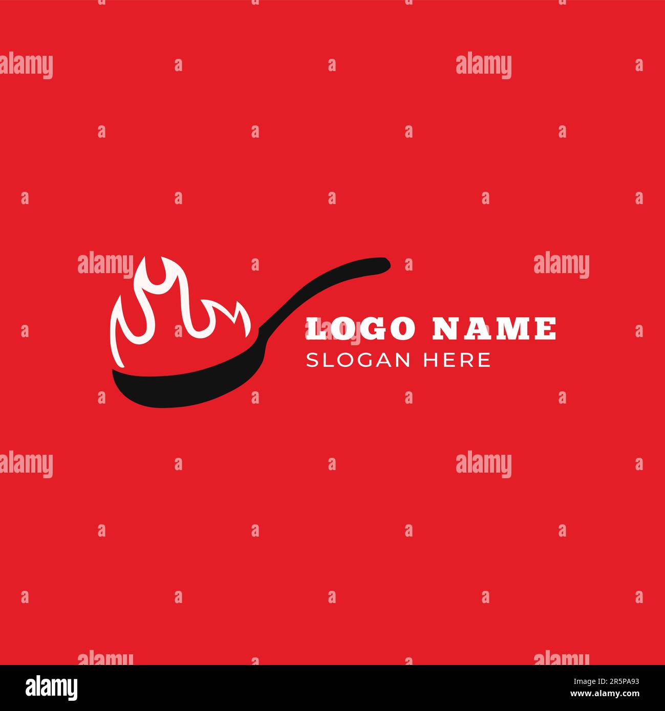 Pan Fire Logo Restaurant logo Design with Red Background Stock Vector