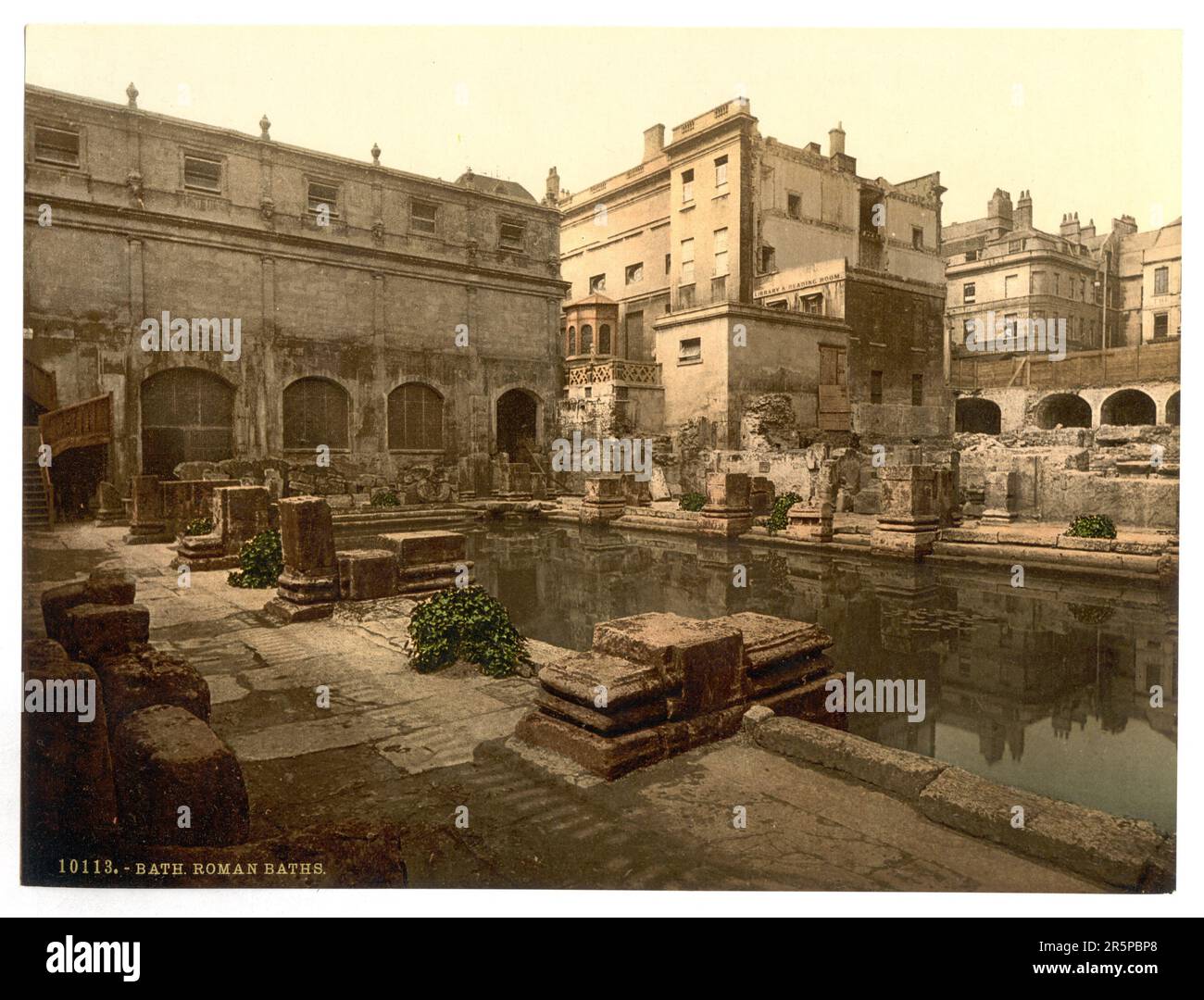 Photochrom prints, Color, 1900, 1890, Roman Baths and Abbey,  Bath, England Stock Photo