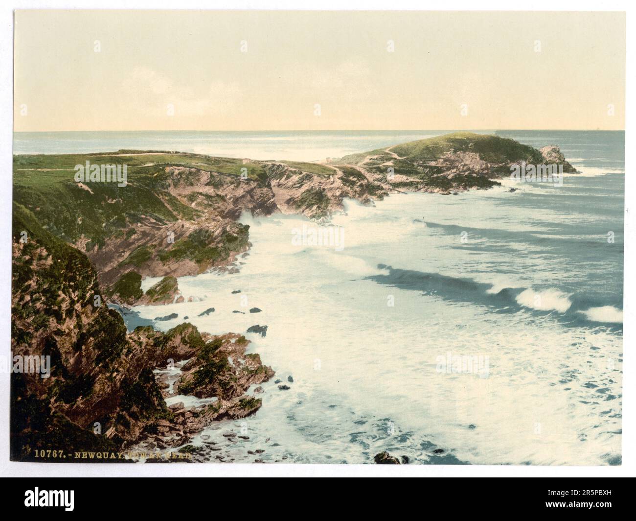 Photochrom prints, Color, 1900, 1890, Newquay, Towan Head, Cornwall, England Stock Photo