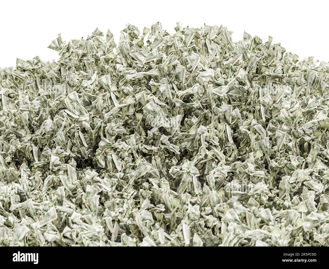 3D rendering of pile of crumpled 100 dollar banknotes on white Stock Photo
