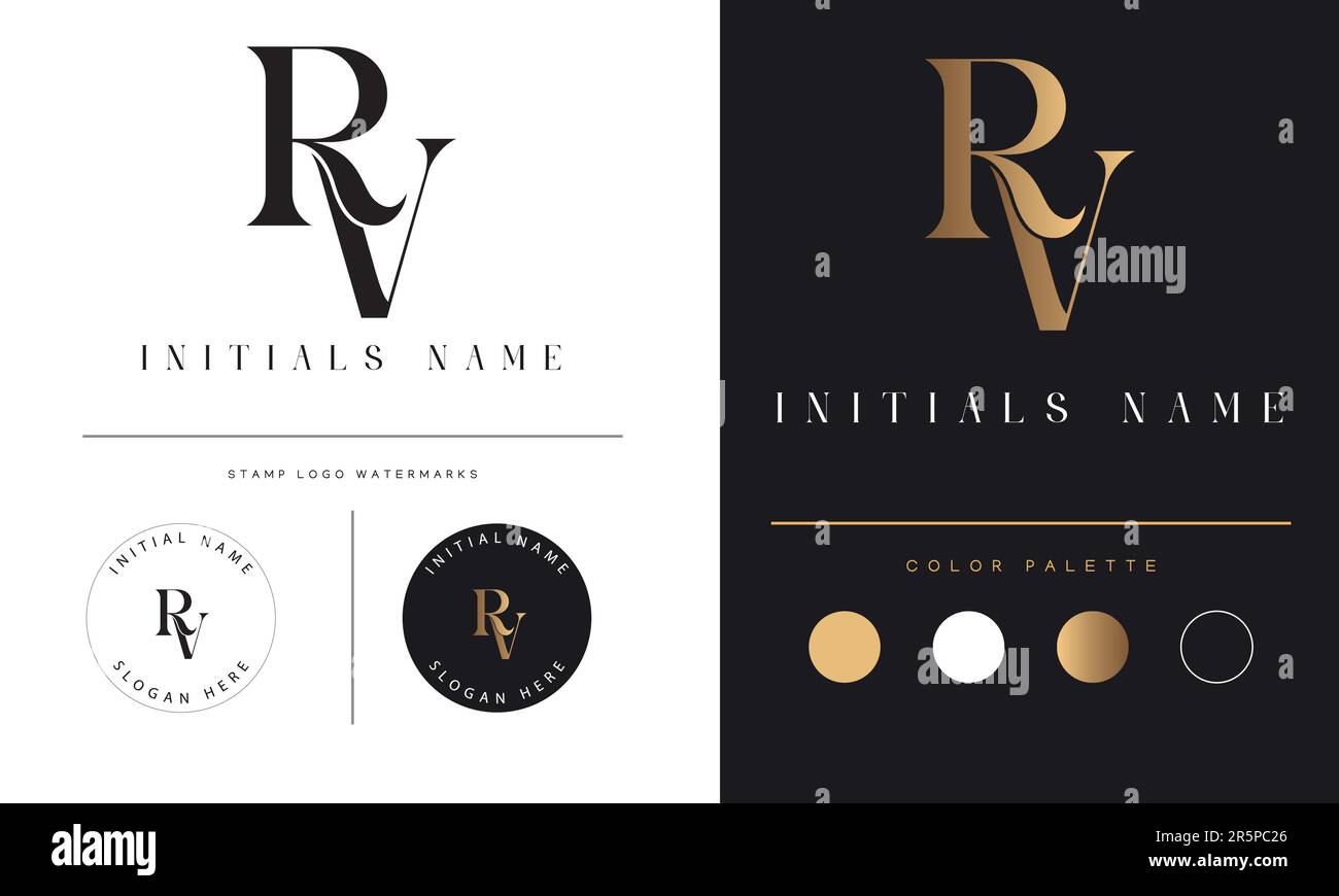 Luxury RV or VR Initial Monogram Text Letter Logo Design Stock Vector