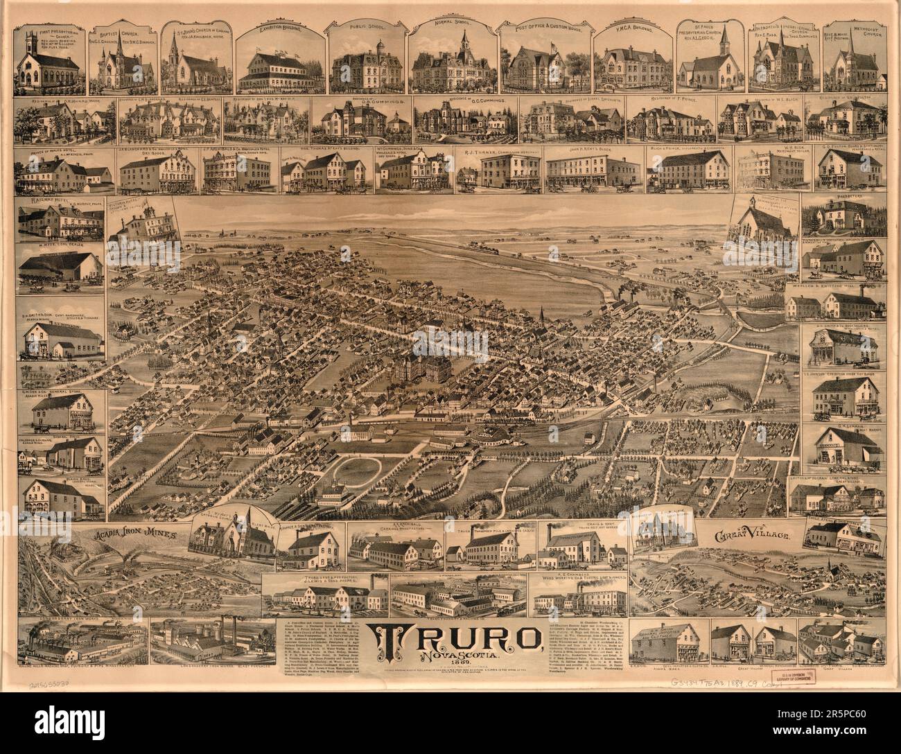 Panoramic map shows Truro in Nova Scotia, Canada, as it appeared in