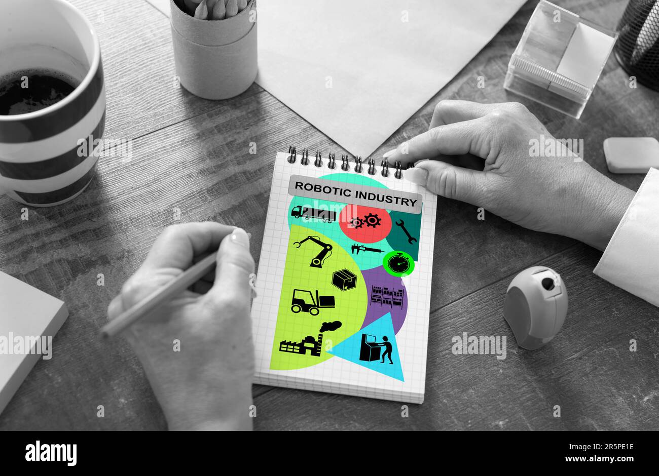 Robotic industry concept drawn on a notepad Stock Photo