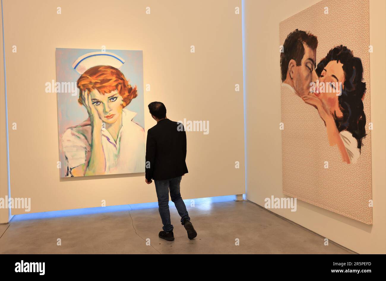 Beirut, Lebanon. 4th June, 2023. A man visits the exhibition "Dark