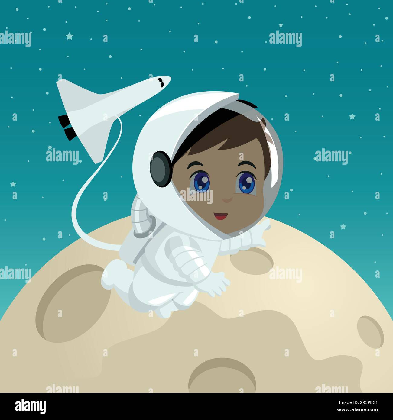 Cartoon illustration of an astronaut on the moon surface Stock Vector