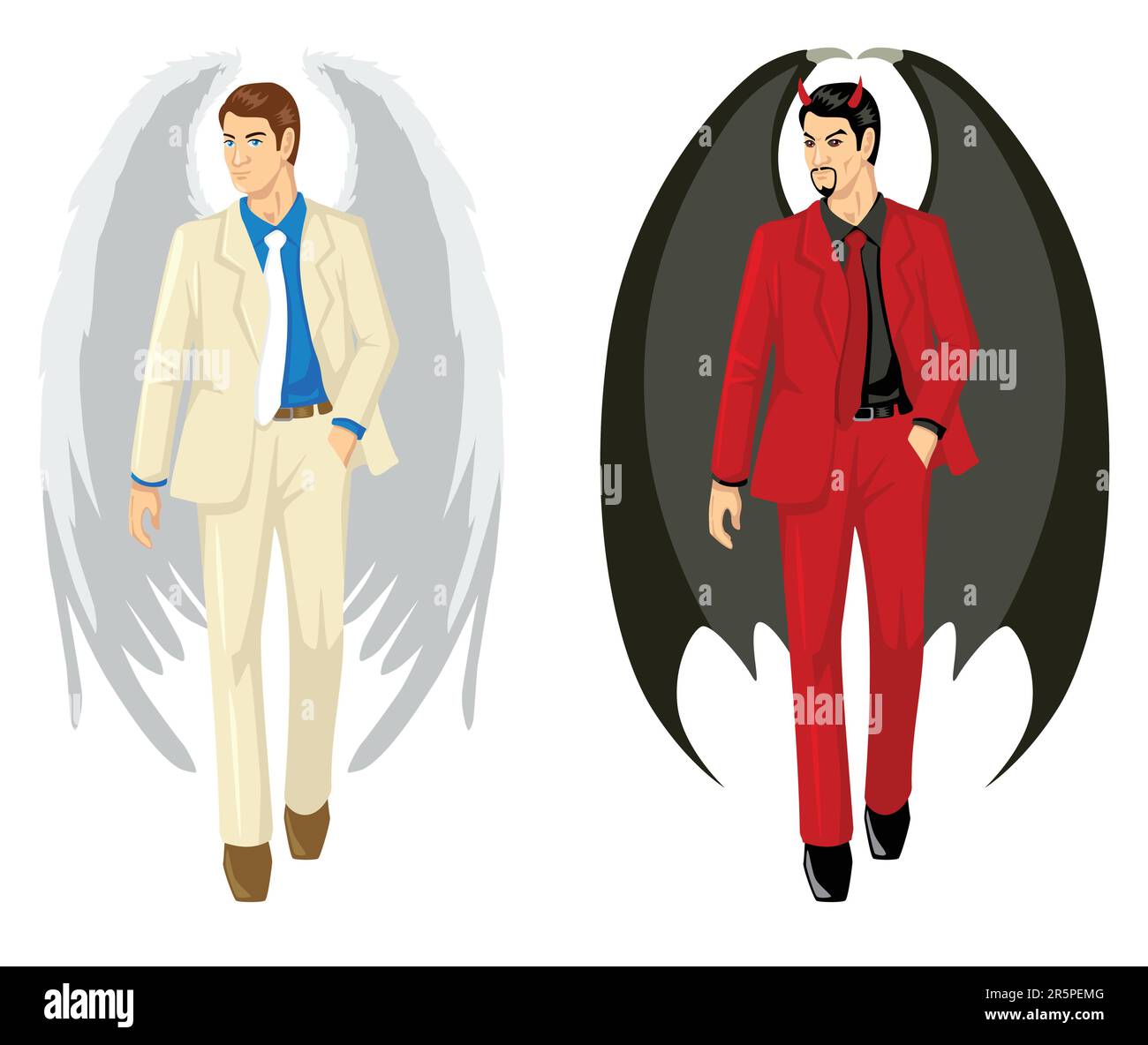 Cartoon of an angel and a devil wearing suit Stock Vector