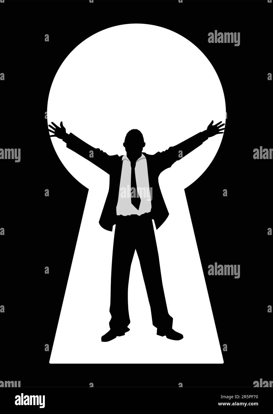 Silhouette illustration of a businessman with open arms seen through