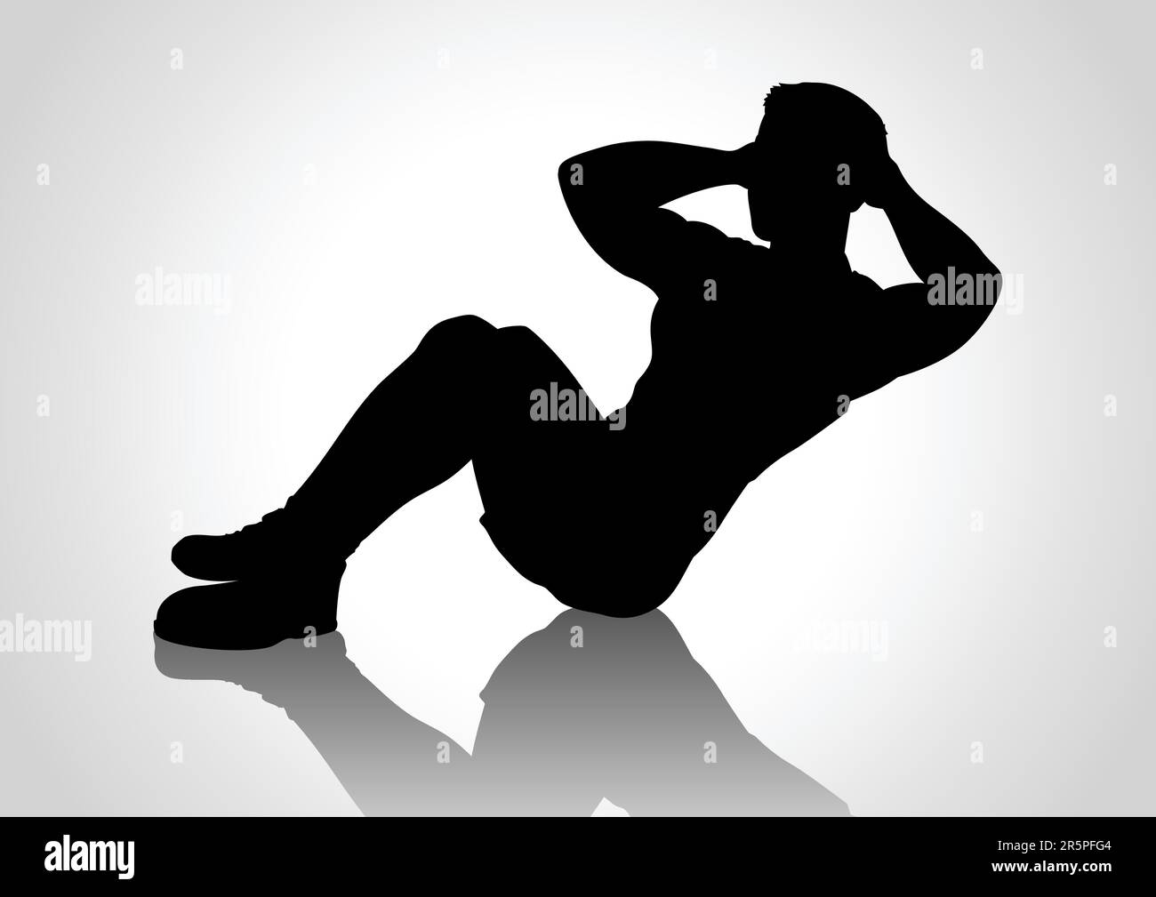 Cartoon silhouette of a man doing sit up Stock Vector