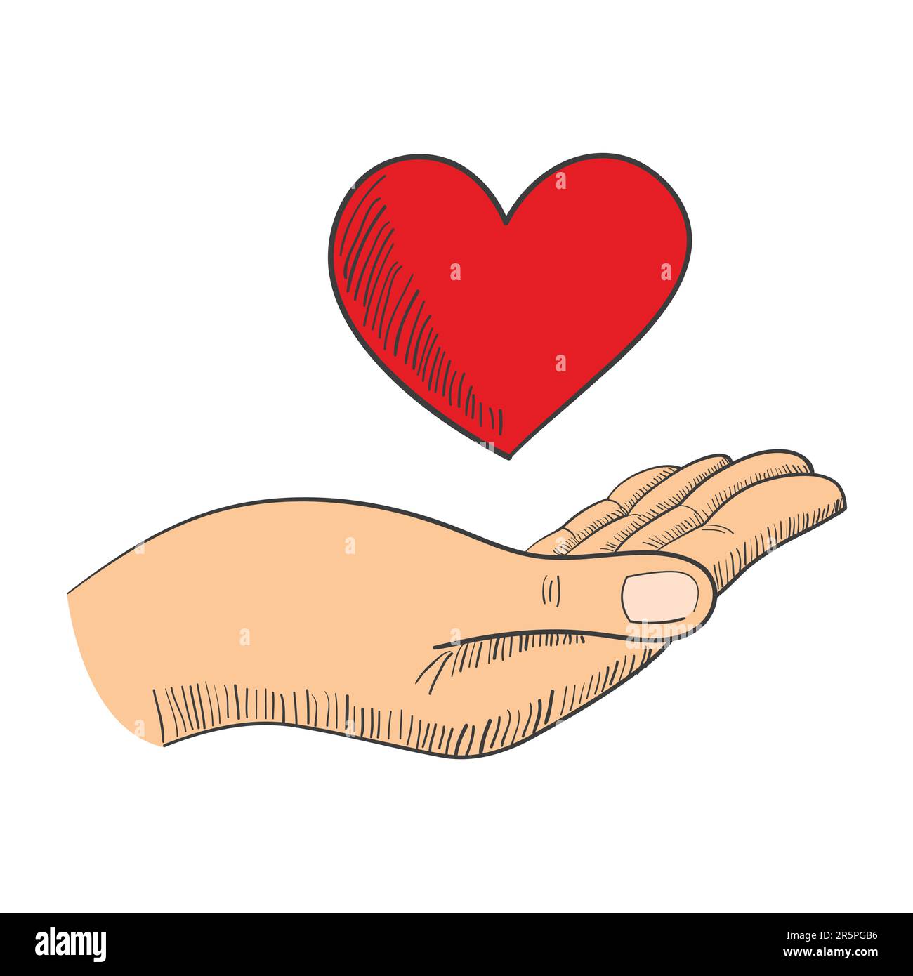 Simple graphic of a hand with a heart shape symbol Stock Vector