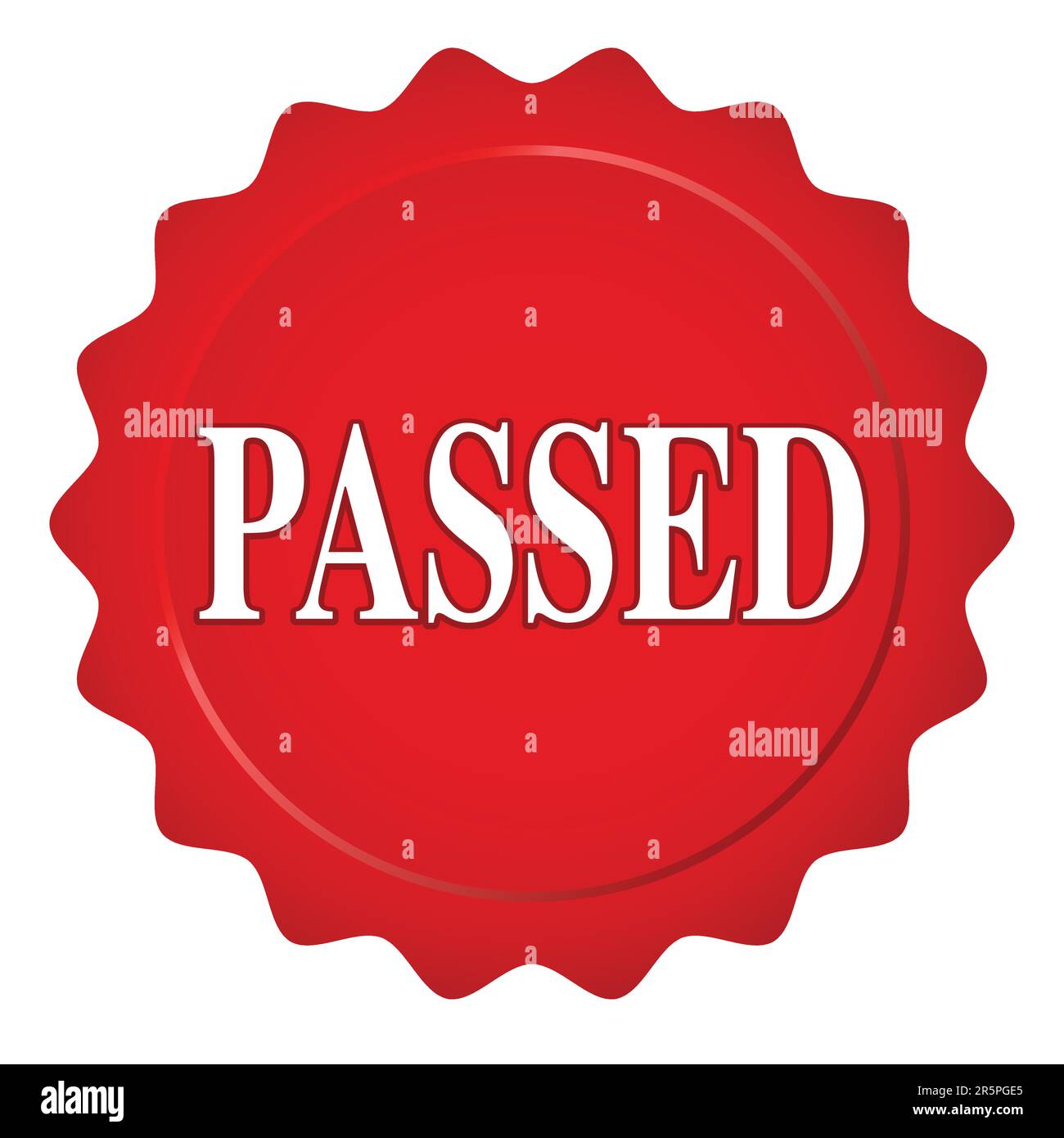 Graphic illustration of red wax seal with passed text isolated on white