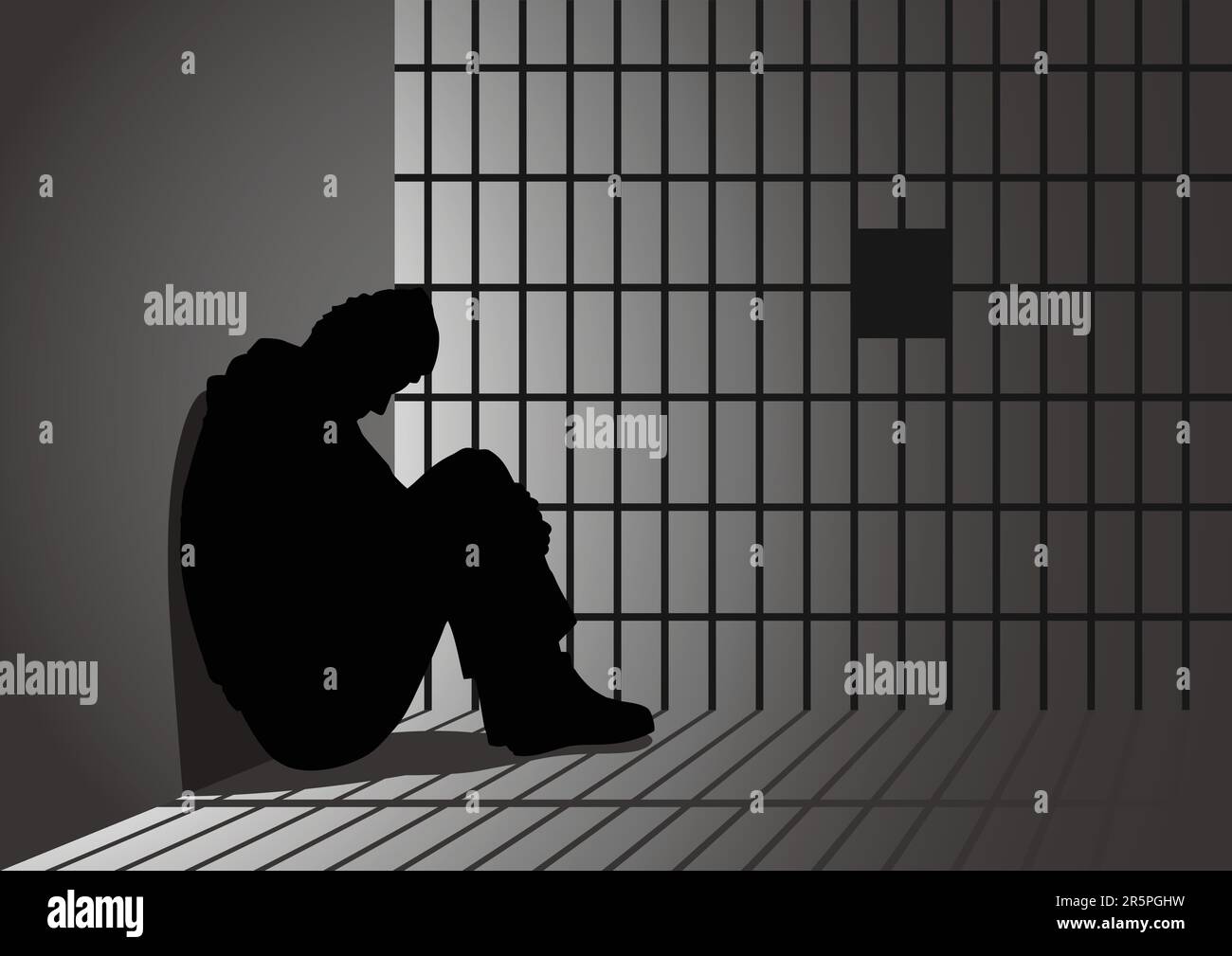 Silhouette illustration of a man in jail Stock Vector