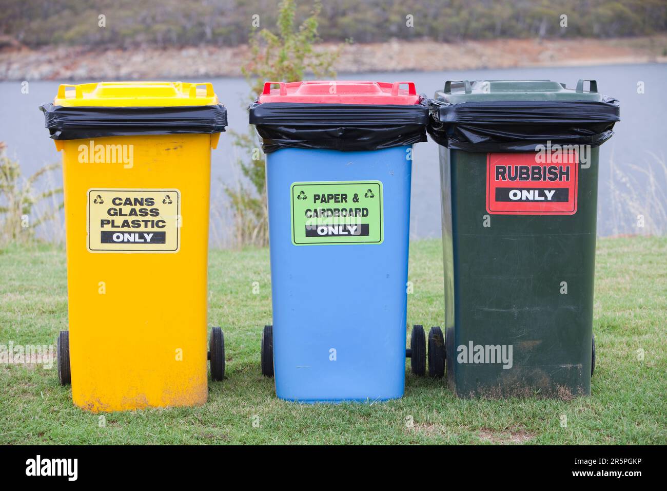 Recycling bins in Jindabyne, Snowy mountains, Australia Stock Photo Alamy