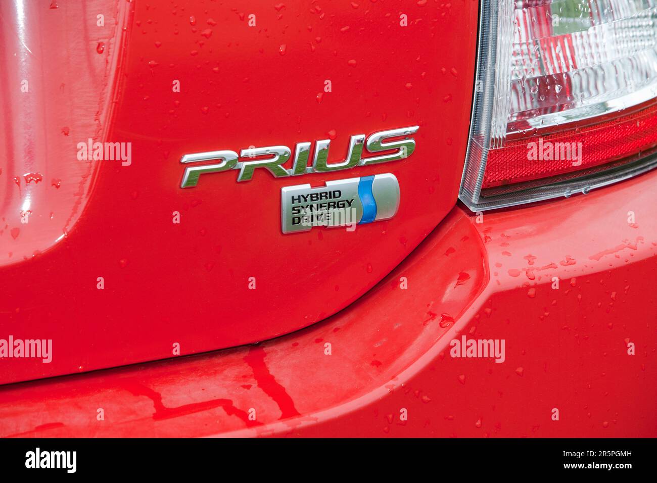 A Toyota Prius a hybrid petrol and electric powered car. Stock Photo