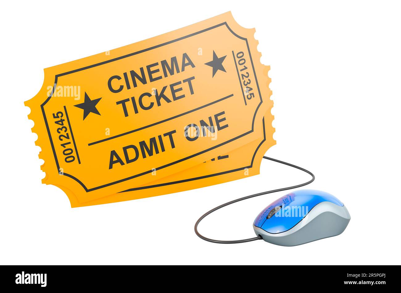 Cinema tickets with computer mouse, 3D rendering isolated on white background Stock Photo