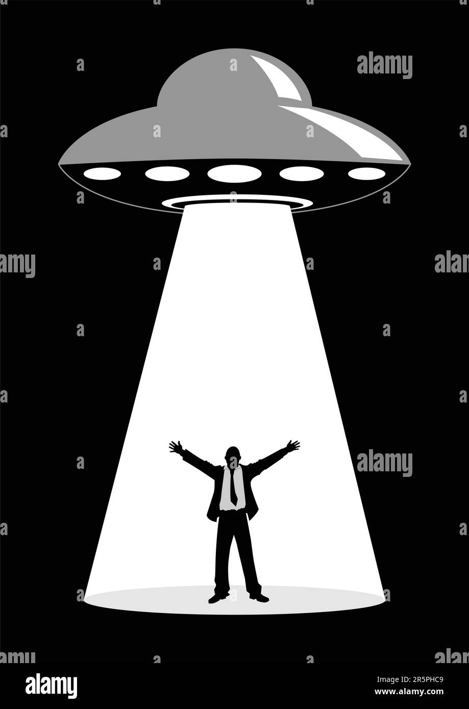 Illustration of a businessman abducted by unidentified flying object Stock Vector