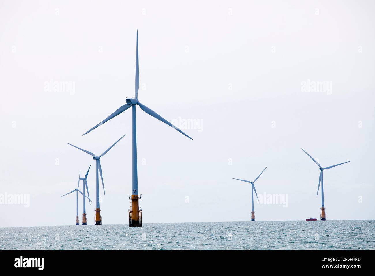 Wind turbines off Walney Island, Barrow in Furness, Cumbria, UK. Stock Photo