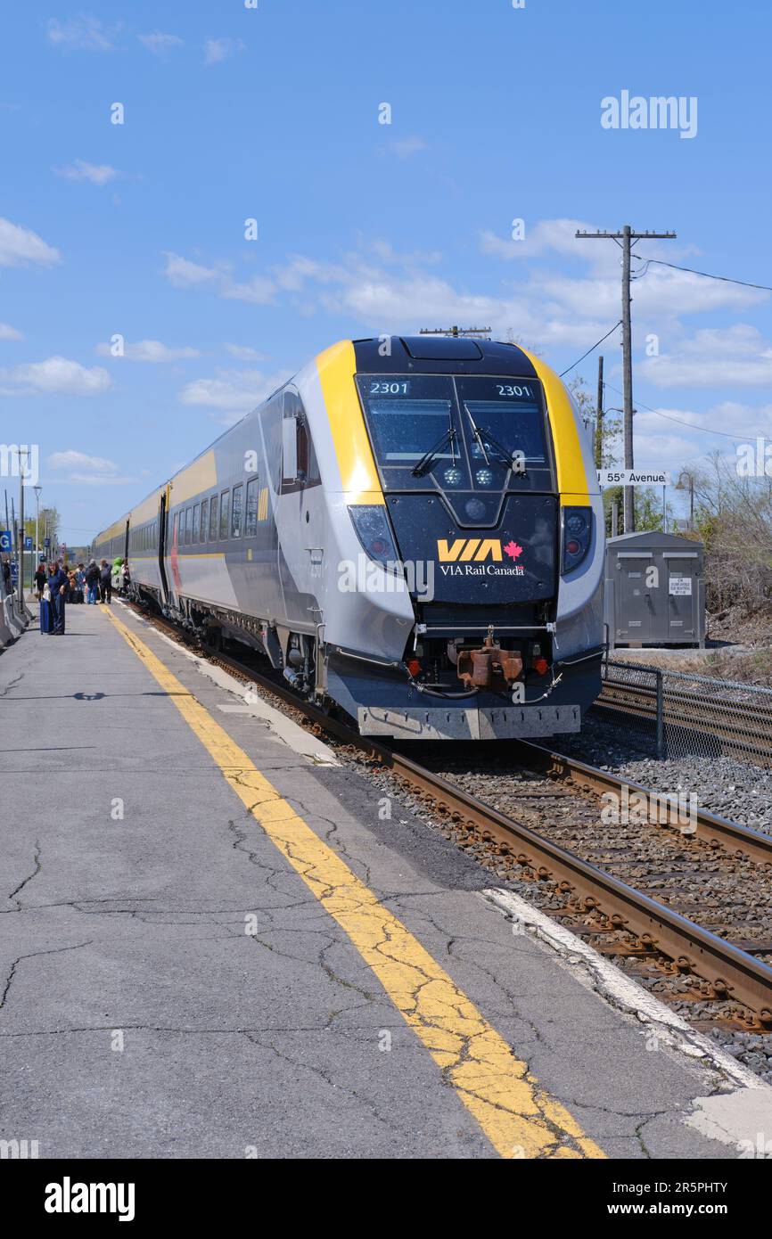 VIA rail passenger service at Dorval station, Quebec, Canada Stock