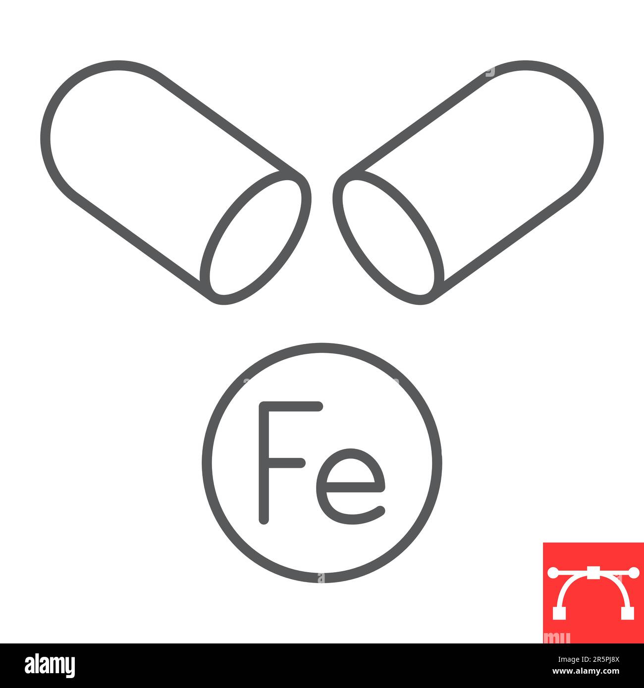 Iron supplement line icon, minerals and vitamins, capsule with ferrum